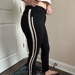 LAST CALL Mother Insider Contrast Side Stripe Stretchy Denim Jeans Raw Hem